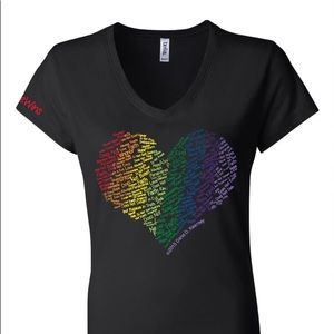 LoveWins Heart w/ Scripture Rainbow V Neck Tee